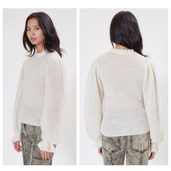 NWT ULLA JOHNSON Cream Laila Ruffled Alpaca-blend Lightweight Knit Sweater sz XL - Picture 16 of 16